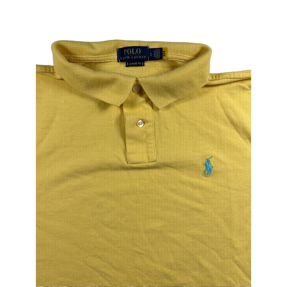 Polo Ralph Lauren Polo Shirt Mens L Yellow Custom Slim Fit Mesh Short Sleeve